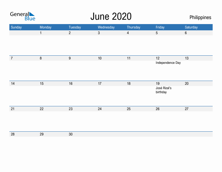 Fillable June 2020 Calendar