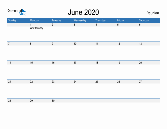 Fillable June 2020 Calendar