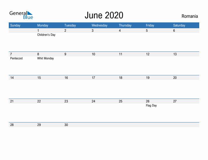 Fillable June 2020 Calendar