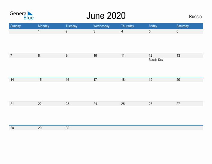 Fillable June 2020 Calendar