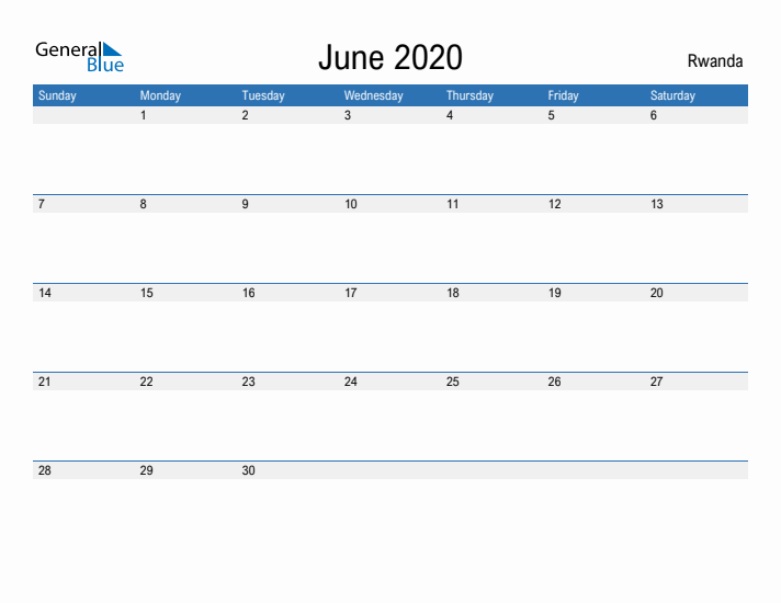 Fillable June 2020 Calendar