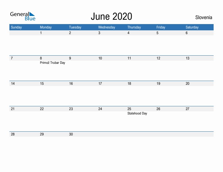 Fillable June 2020 Calendar