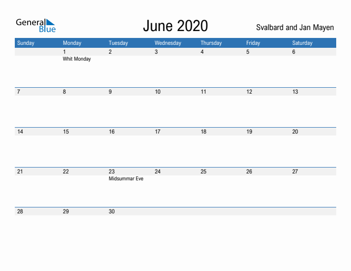 Fillable June 2020 Calendar