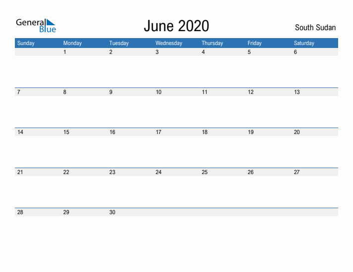 Fillable June 2020 Calendar