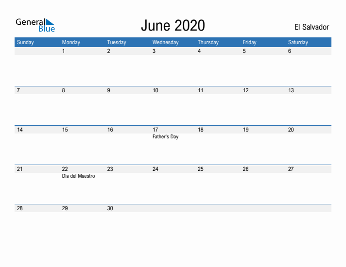 Fillable June 2020 Calendar