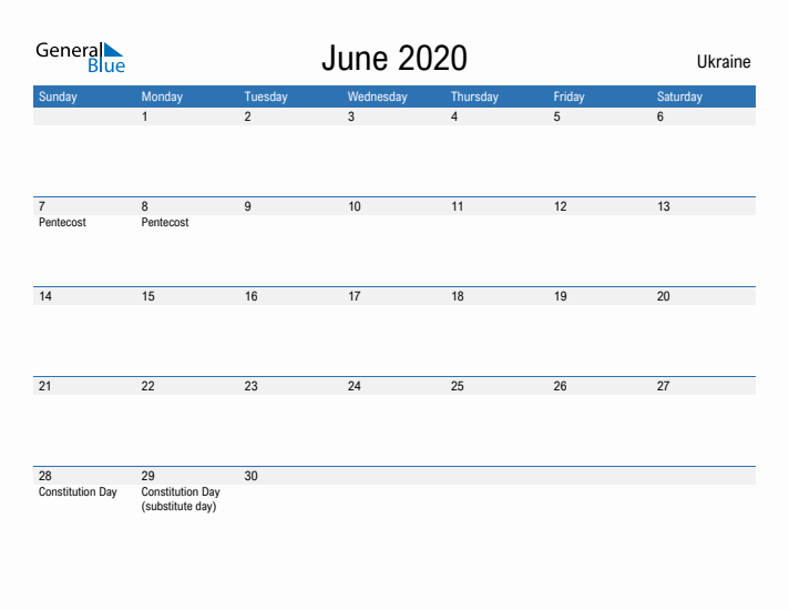 Fillable June 2020 Calendar