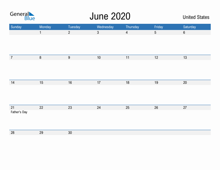 Fillable June 2020 Calendar