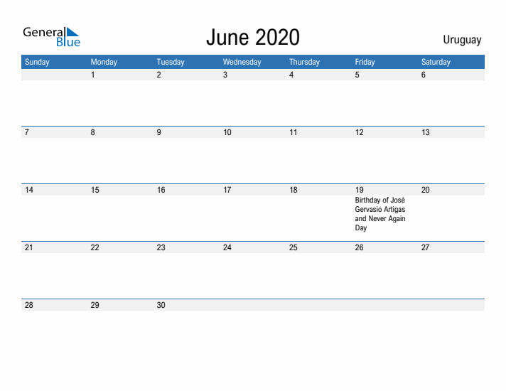 Fillable June 2020 Calendar