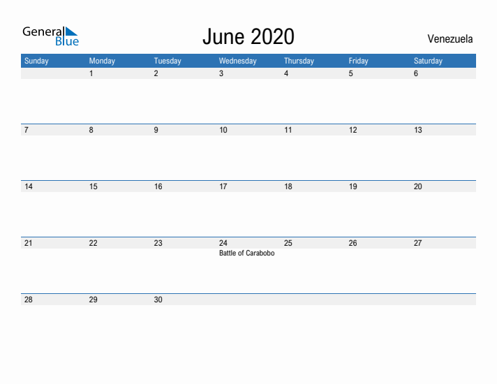 Fillable June 2020 Calendar