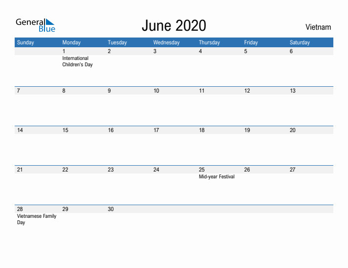 Fillable June 2020 Calendar