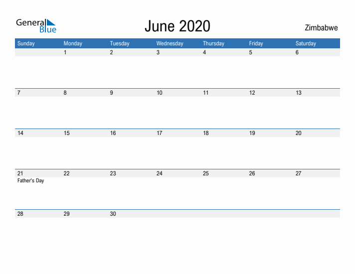 Fillable June 2020 Calendar