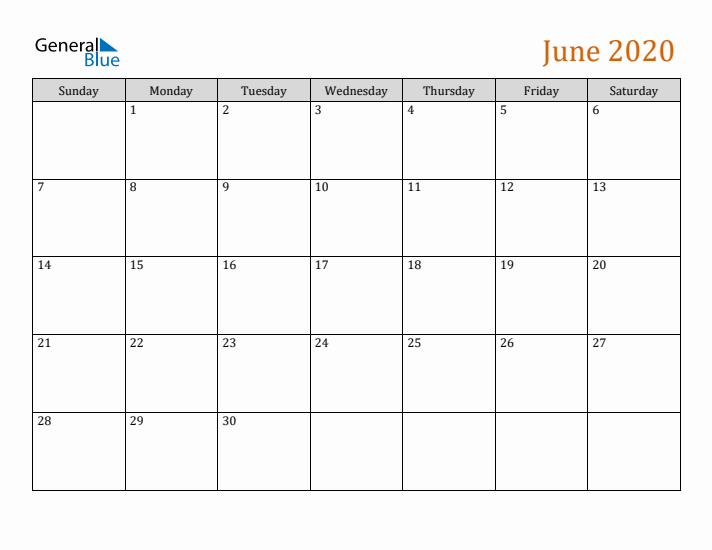 Editable June 2020 Calendar