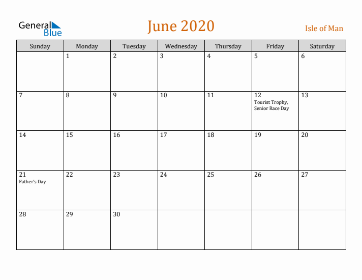 June 2020 Holiday Calendar with Sunday Start