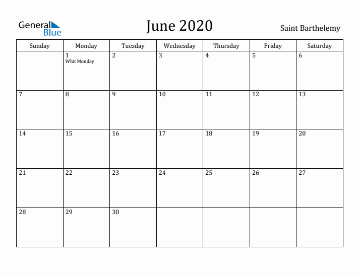 June 2020 Calendar Saint Barthelemy