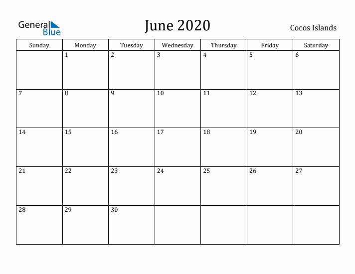 June 2020 Calendar Cocos Islands