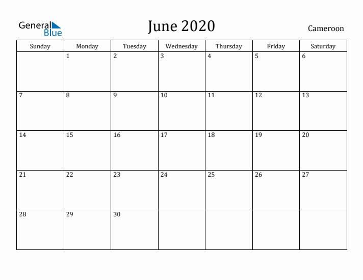 June 2020 Calendar Cameroon