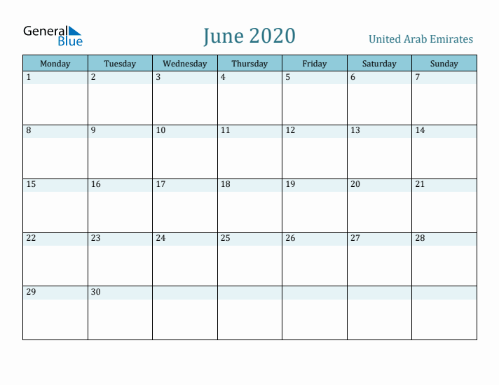 June 2020 Calendar with Holidays