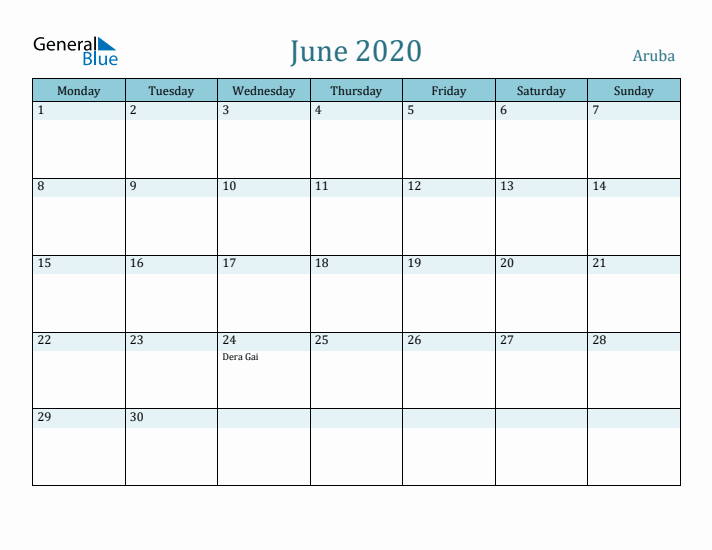 June 2020 Calendar with Holidays