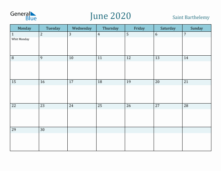 June 2020 Calendar with Holidays