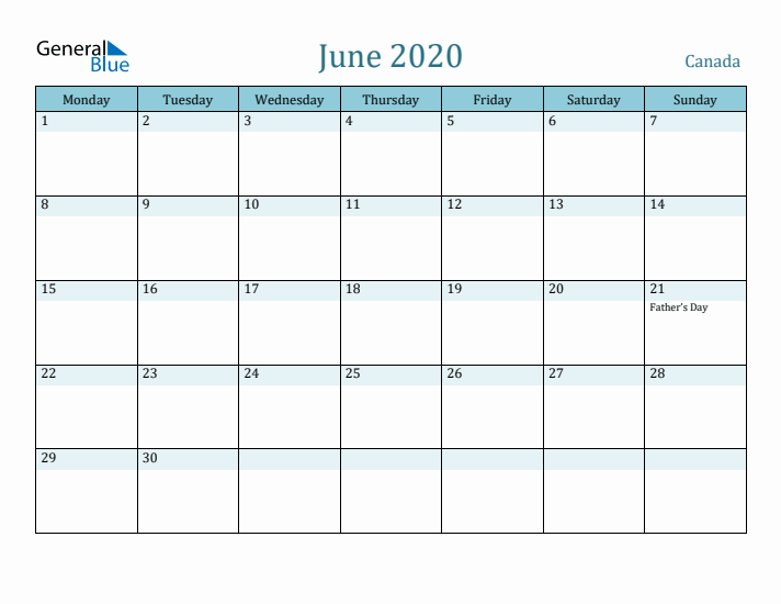 June 2020 Calendar with Holidays