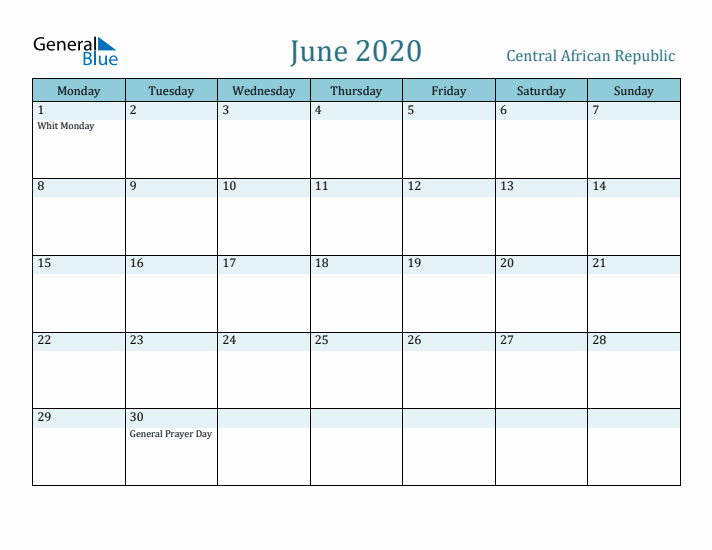 June 2020 Calendar with Holidays