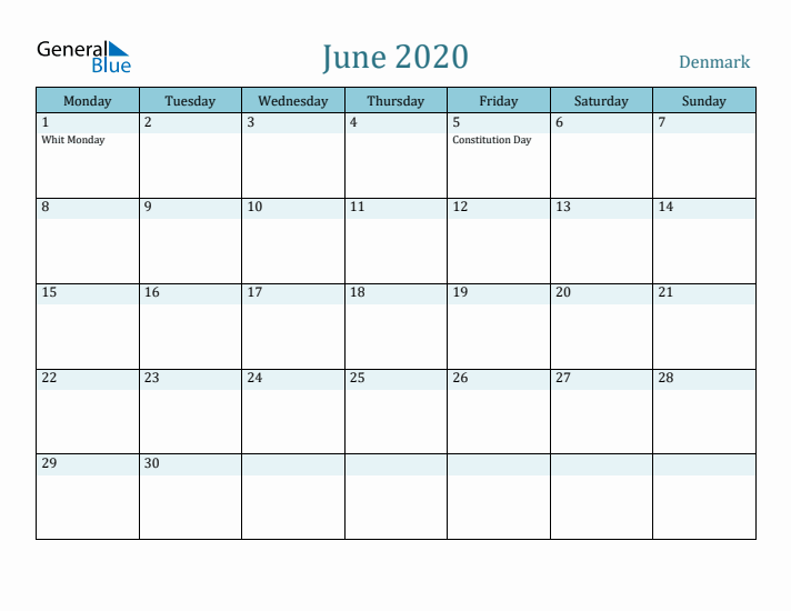 June 2020 Calendar with Holidays