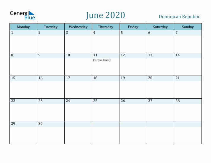 June 2020 Calendar with Holidays