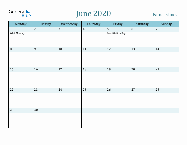 June 2020 Calendar with Holidays