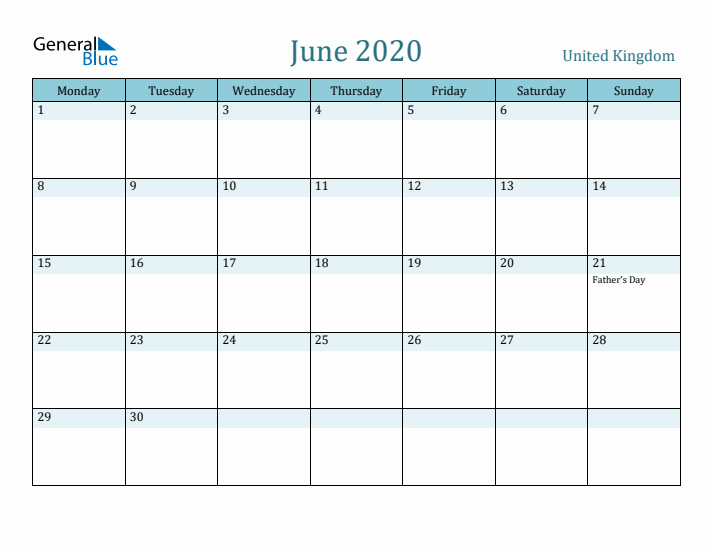 June 2020 Calendar with Holidays