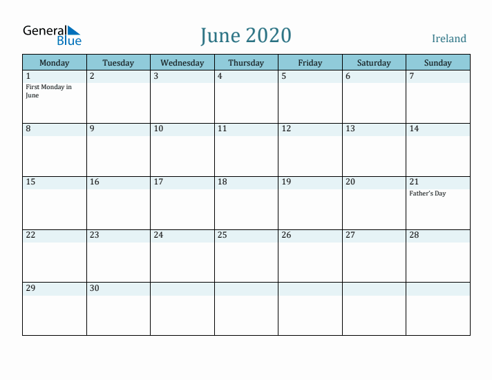 June 2020 Calendar with Holidays