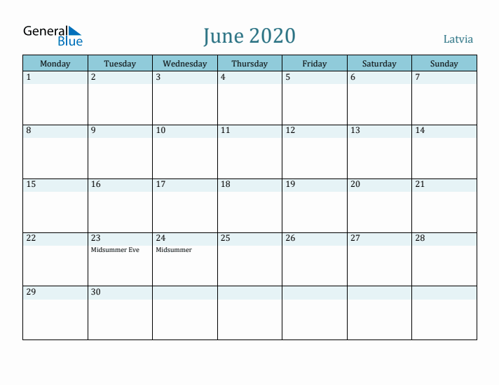 June 2020 Calendar with Holidays