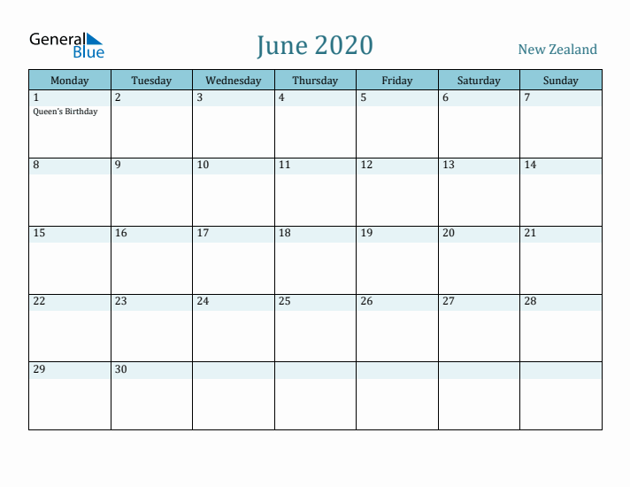 June 2020 Calendar with Holidays