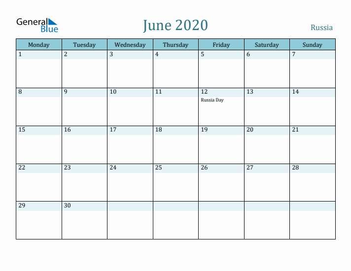 June 2020 Calendar with Holidays