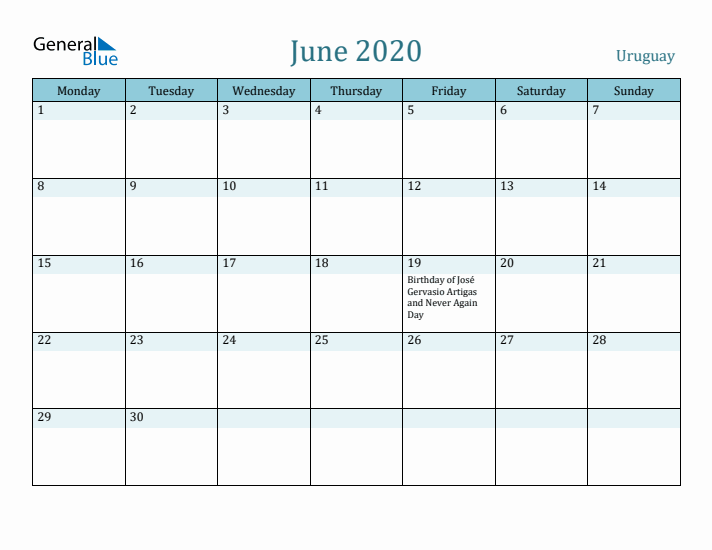 June 2020 Calendar with Holidays