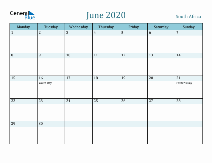 June 2020 Calendar with Holidays