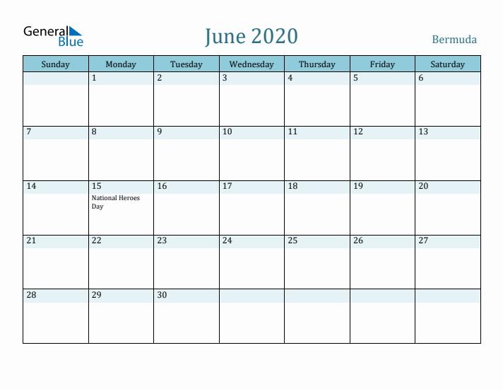 June 2020 Calendar with Holidays