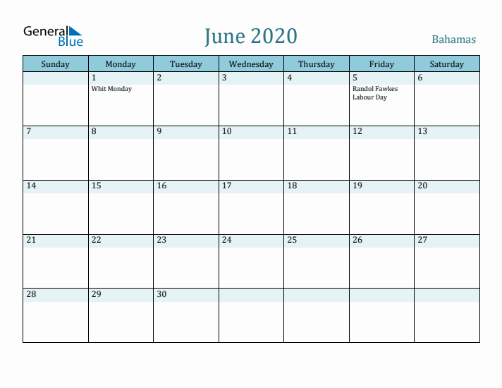 June 2020 Calendar with Holidays