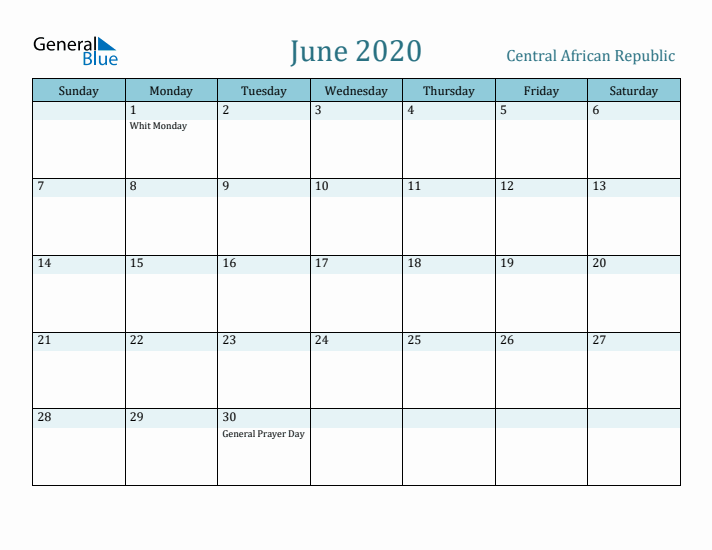 June 2020 Calendar with Holidays