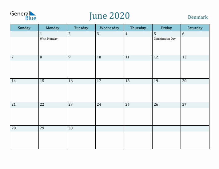 June 2020 Calendar with Holidays