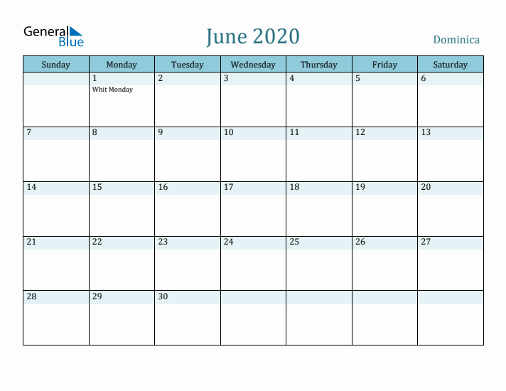 June 2020 Calendar with Holidays