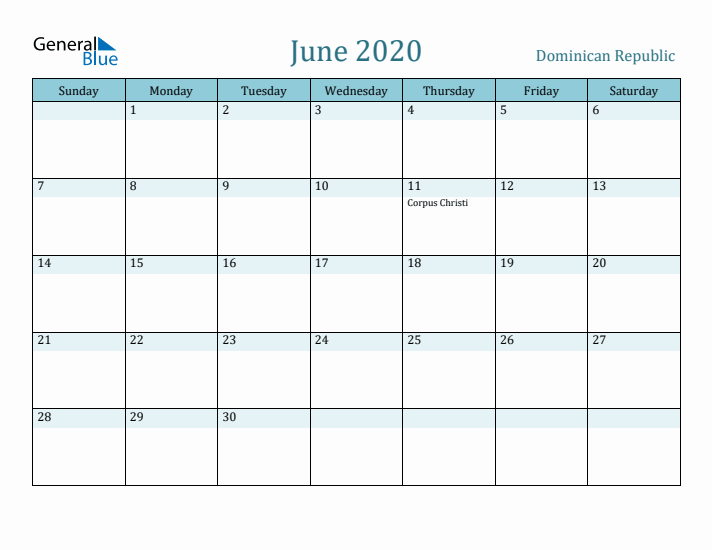 June 2020 Calendar with Holidays