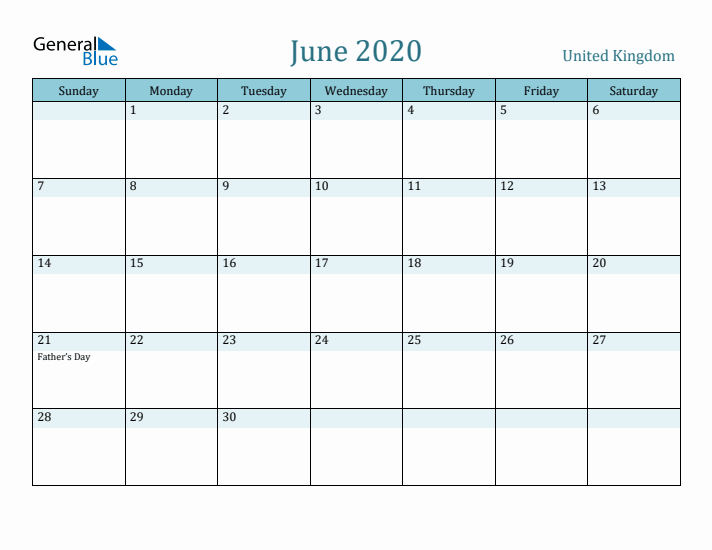 June 2020 Calendar with Holidays