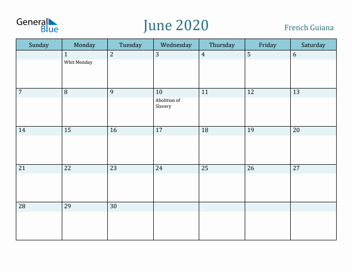 June 2020 Calendar with Holidays