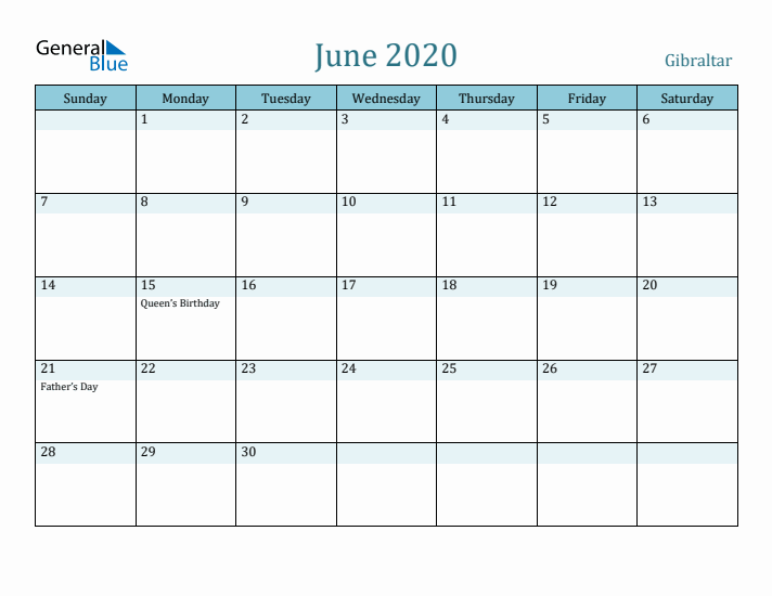 June 2020 Calendar with Holidays