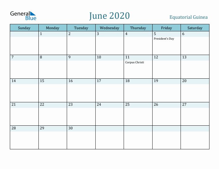 June 2020 Calendar with Holidays