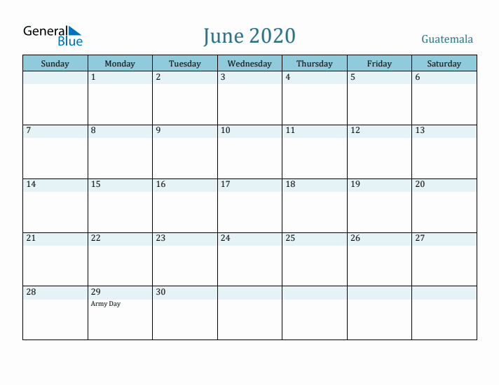 June 2020 Calendar with Holidays