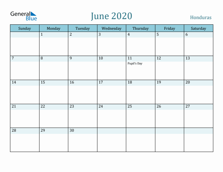 June 2020 Calendar with Holidays