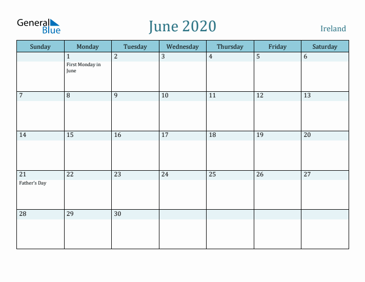 June 2020 Calendar with Holidays