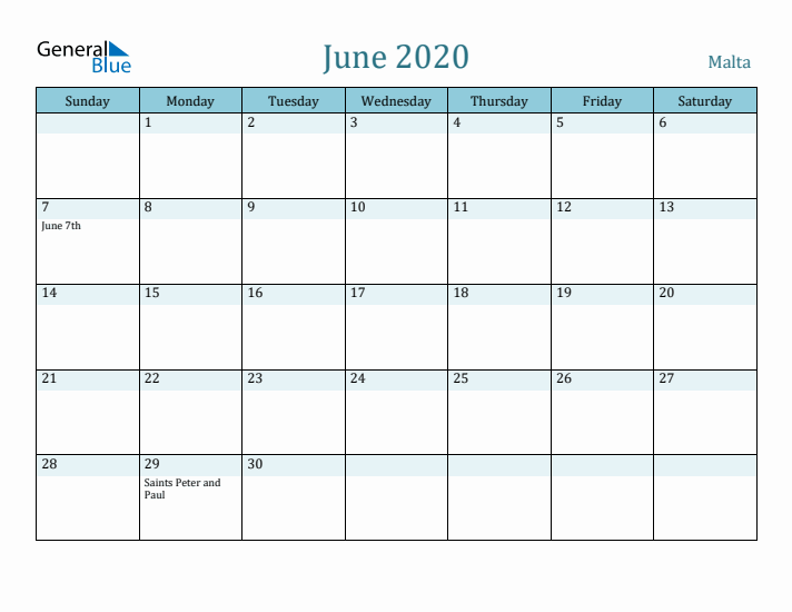 June 2020 Calendar with Holidays