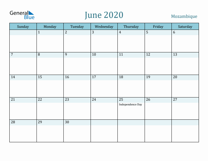 June 2020 Calendar with Holidays